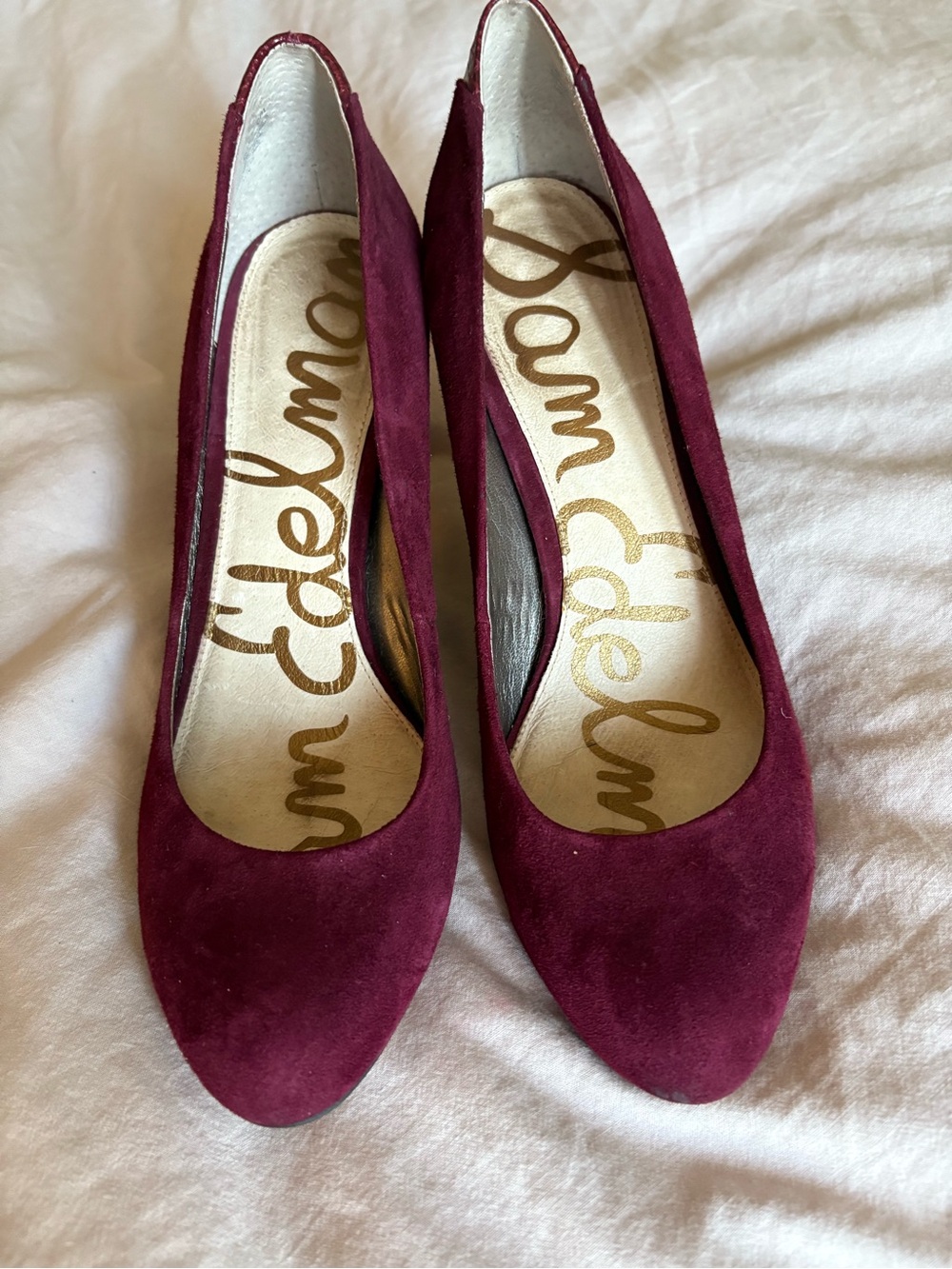 Sam Edelman Burgundy Suede Round-Toe Pumps